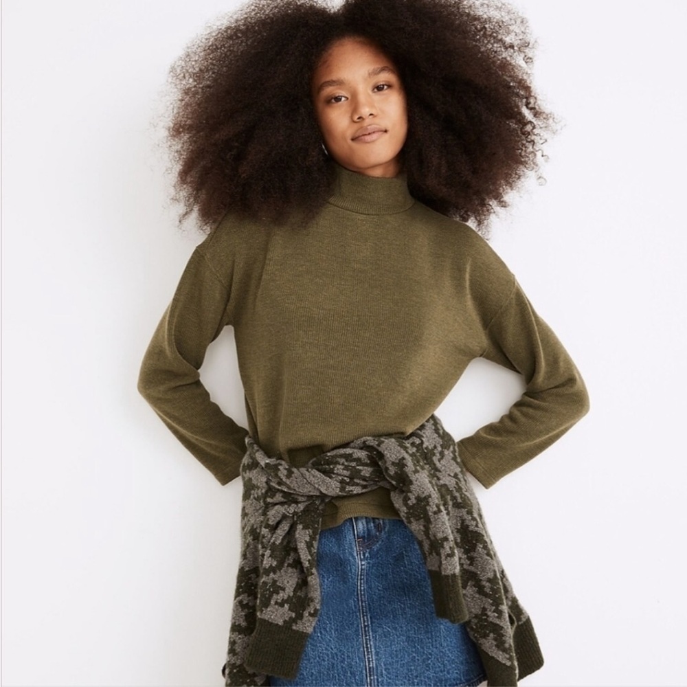 Madewell Mockneck Button-Back Top Sweater NWT In Loden Green Size Small
